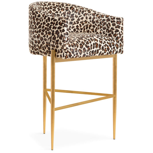 Art Deco Bar and Counter Stool in Leopard Print Cowhide